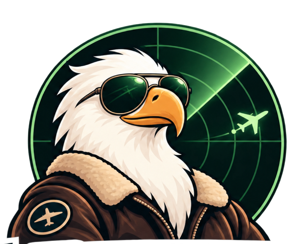 Eagle in aviator sunglasses in front of a radar scope